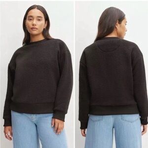 EVERLANE Fleece Crewneck Sweatshirt Oversized Sherpa Black Winter 90s Small NWT